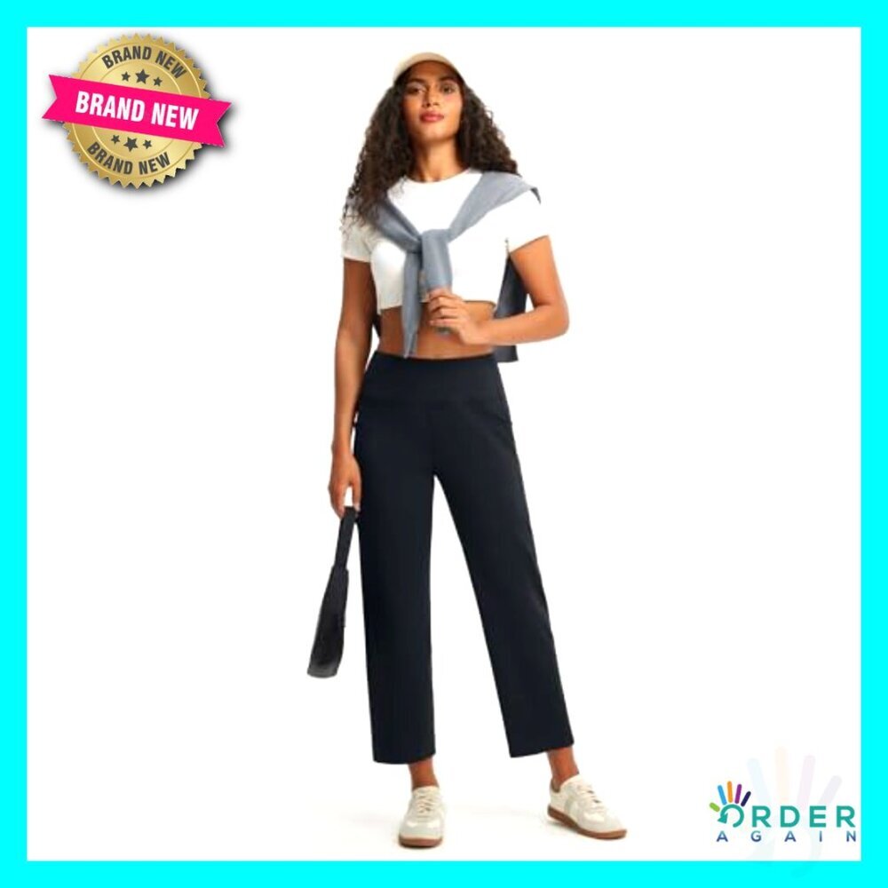 Wide Leg Yoga Pants High Waist Ankle Length Stretchy Casual Travel with Pockets - Picture 7 of 7